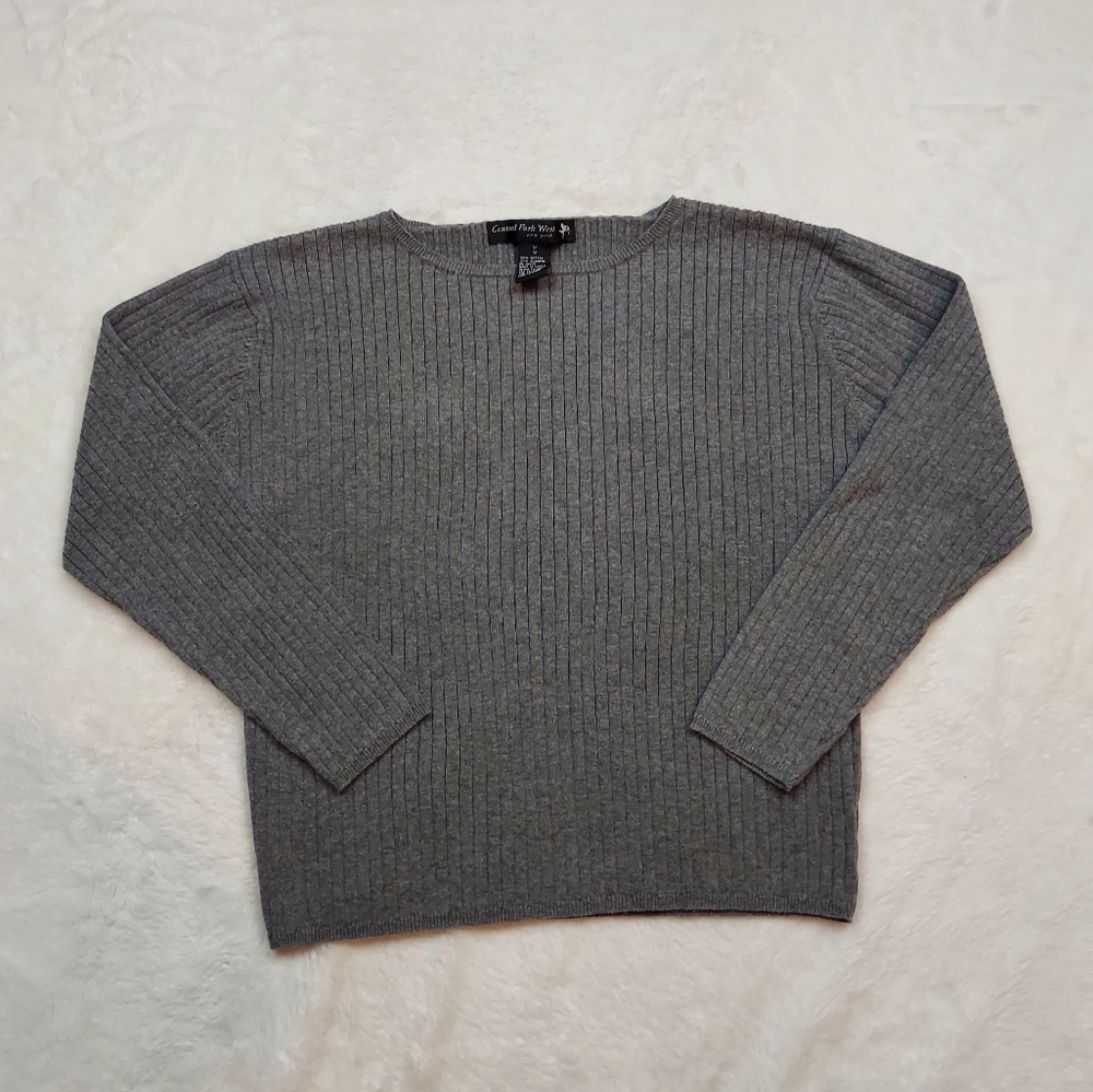 Central Park West Cotton Gray Long Sleeve Crew Neck Sweater Size M
